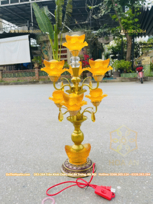 Đèn Thờ Hoa Sen 9 Bông Lưu Ly Kim Nguyên Bảo