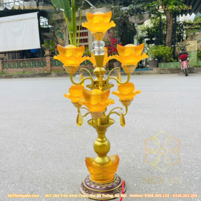 Đèn Thờ Hoa Sen 9 Bông Lưu Ly Kim Nguyên Bảo