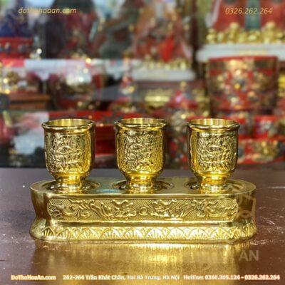 Kỷ/Khay Nước 3 Chén Đồng Vàng