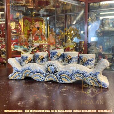Kỷ/ Ngai Nước 5 Chén Men Rạn Đắp Nổi