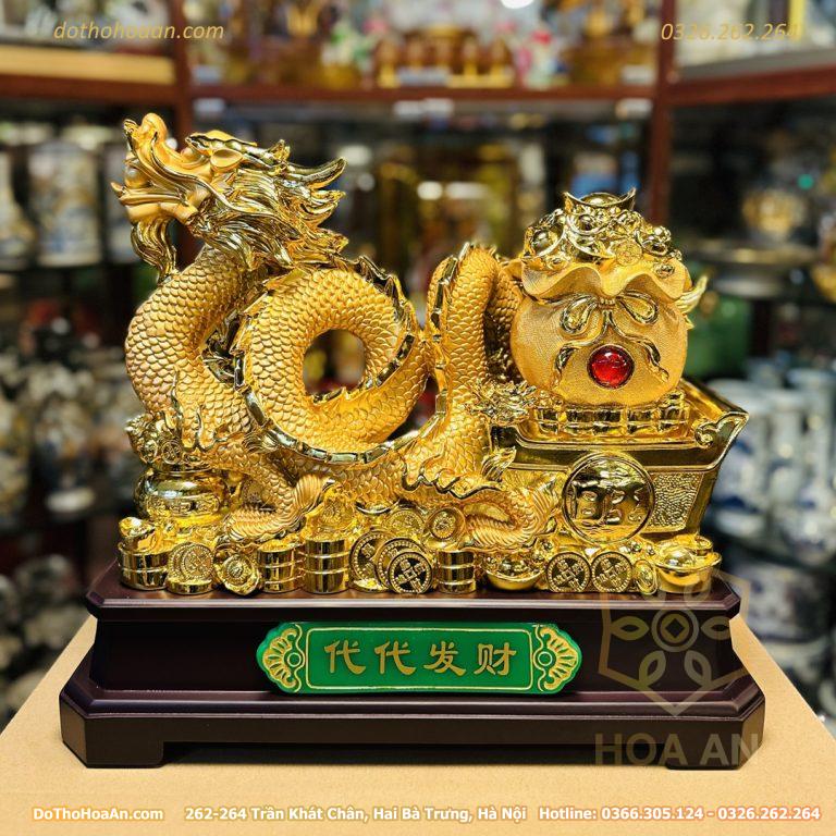 Tượng Rồng Kéo Túi Tiền Tài