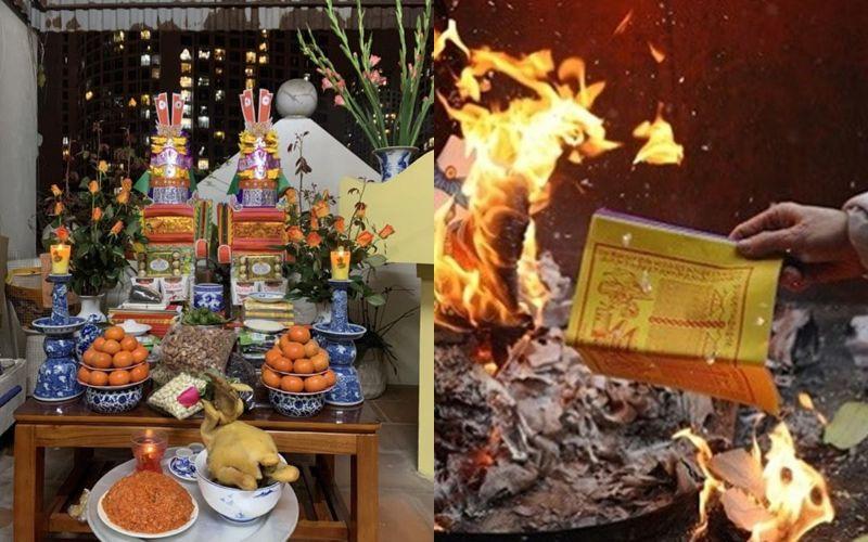 Mâm cúng lễ hóa vàng chuẩn bị đầy đủ