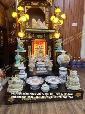 Bộ Ban Thờ Hiện Đại Vượng Tài Sứ Gấm Xanh