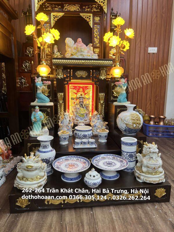 Bộ Ban Thờ Hiện Đại Vượng Tài Sứ Gấm Xanh