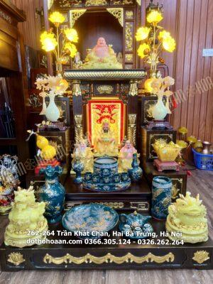 Bộ Ban Thờ Hiện Đại Vượng Tài Sứ Đắp Nổi Xanh Lục Bảo